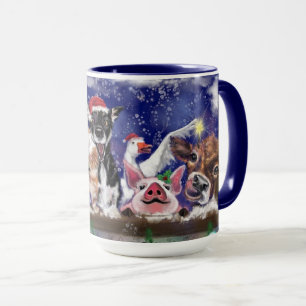 Funny Mug with Happy Farm Animal Christmas Party