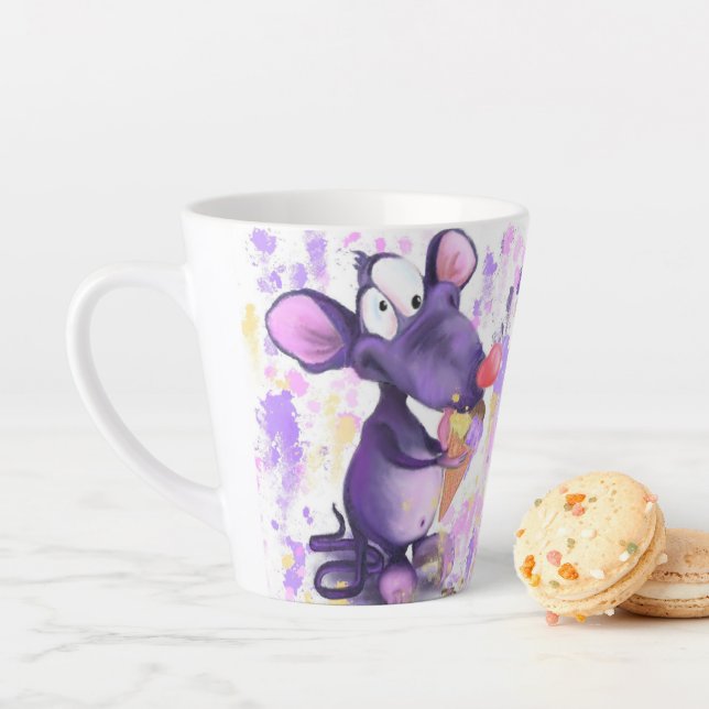 Funny Mug with Happy Purple Mouse Eat Ice Cream (In Situ)