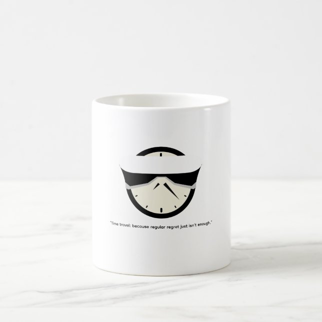 funny mugs about time travel, coffee humor (Center)