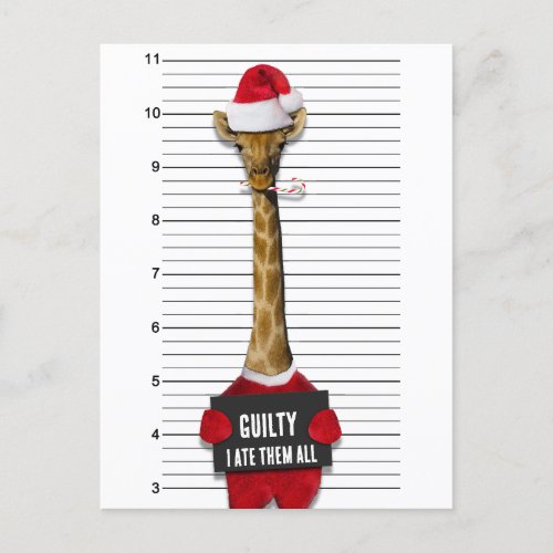 Funny Mugshot Christmas Guilty Giraffe Holiday Postcard