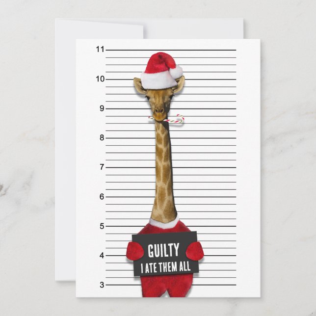 Funny Mugshot Guilty Giraffe Christmas Invitation (Front)