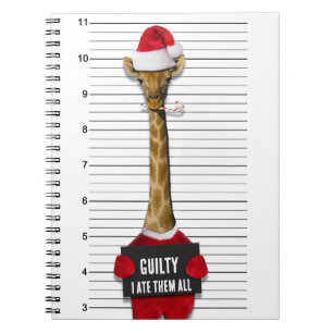 Funny Mugshot Guilty Giraffe Christmas Notebook
