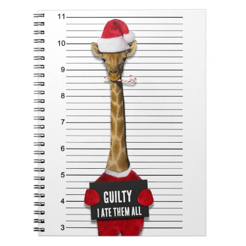 Funny Mugshot Guilty Giraffe Christmas Notebook