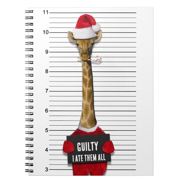 Funny Mugshot Guilty Giraffe Christmas Notebook (Front)