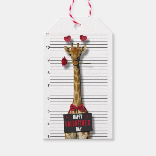 Funny Mugshot Guilty Giraffe Happy Valentines Day Gift Tags