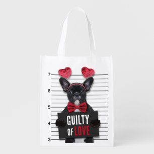 Funny Mugshot Guilty Love Dog Valentine's Day Grocery Bag