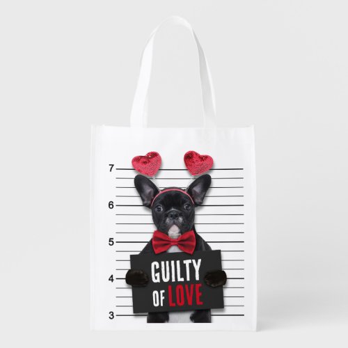 Funny Mugshot Guilty Love Dog Valentines Day Grocery Bag