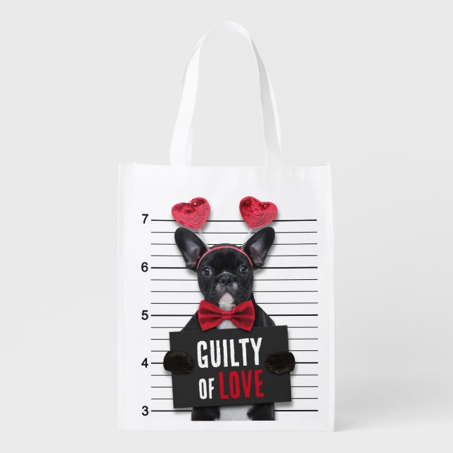 Funny Mugshot Guilty Love Dog Valentine's Day Grocery Bag (Front)