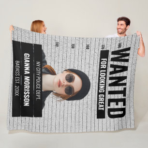 Funny Mugshot Wanted Custom Name & Text Poster  Fleece Blanket