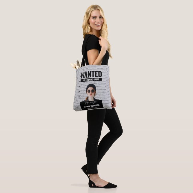 Funny Mugshot Wanted Custom Name & Text Poster  Tote Bag (On Model)