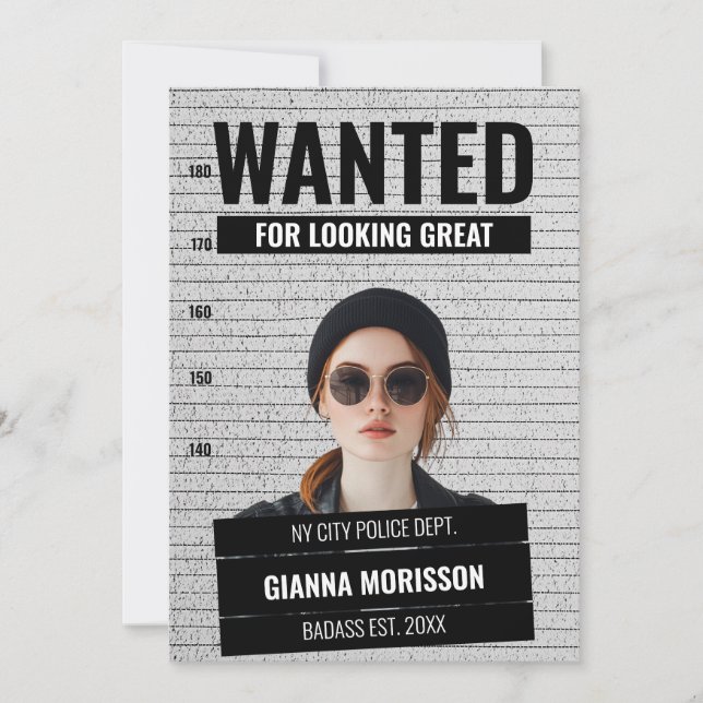 Funny Mugshot Wanted Poster Custom Name & Text  Holiday Card (Front)