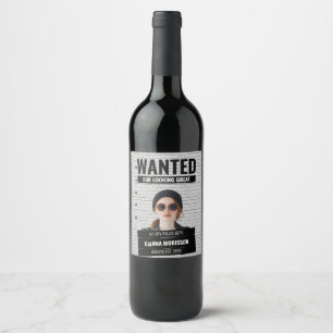 Funny Mugshot Wanted Poster Custom Name & Text Wine Label