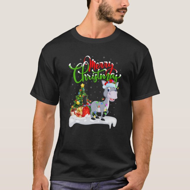 Funny Mule Animal Lover Xmas Lighting Mule Christm T-Shirt (Front)