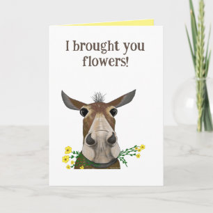Funny Mule Brought Flowers Valentine's Card