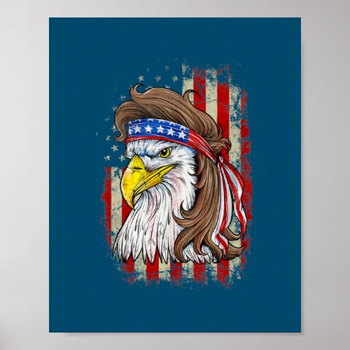 Funny Mullet Eagle US Flag Patriotic 4th of July Poster
