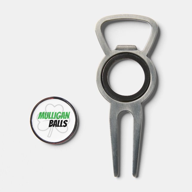 Funny Mulligan Balls Green Irish Clover  Divot Tool (Front (Open))