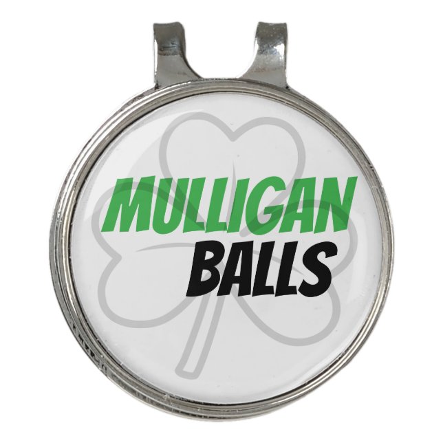 Funny Mulligan Balls Green Irish Clover  Golf Hat Clip (Front)