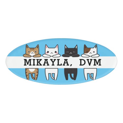 Funny Multicolor Cat Frame Blue  Name Tag