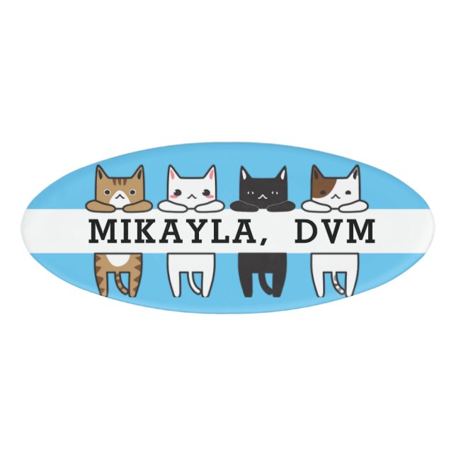 Funny Multicolor Cat Frame Blue  Name Tag (Front)