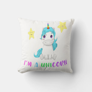 funny multicolor unicorn with happy stars kids-gif throw pillow
