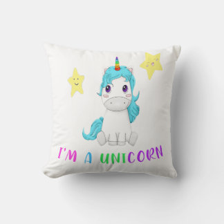 funny multicolor unicorn with happy stars kids-gif throw pillow