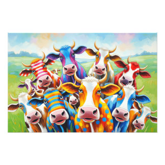 Funny multicolored cow painting photo print