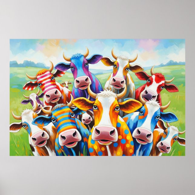 Funny multicolored cow painting poster (Front)