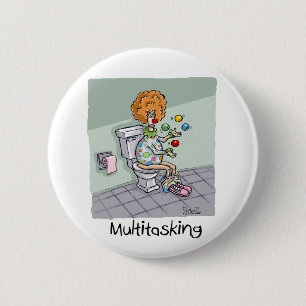 Funny Multitasking Juggling Clown Cards and Gifts Button