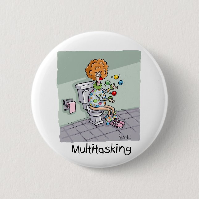 Funny Multitasking Juggling Clown Cards and Gifts Button (Front)