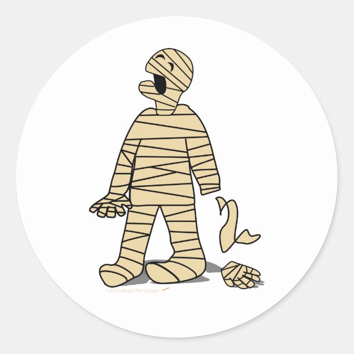 Funny Mummy Broken Hand Halloween Round Stickers