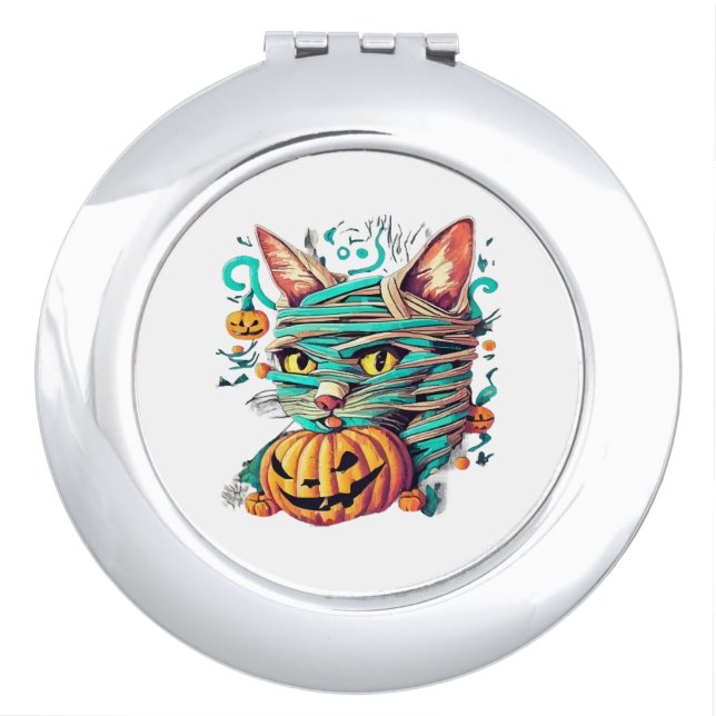 Funny Mummy Cat Halloween Compact Mirror (Front)