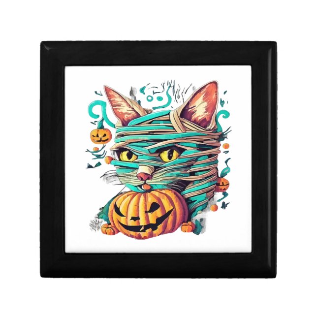 Funny Mummy Cat Halloween Gift Box (Front)