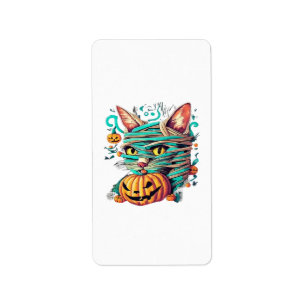 Funny Mummy Cat Halloween Label