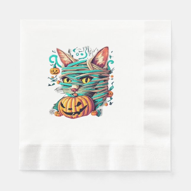 Funny Mummy Cat Halloween Napkins (Front)