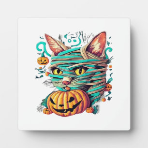 Funny Mummy Cat Halloween Plaque