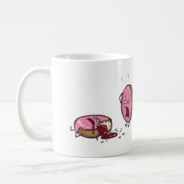 Funny Murdered Doughnut Cartoon Coffee Mug (Left)