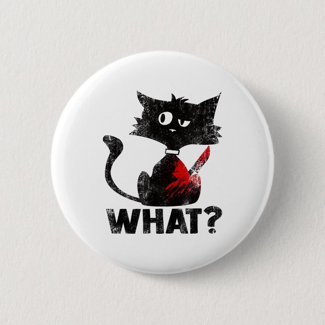 Funny Murderous Black Cat What With Knife Hallowee Button (Front)