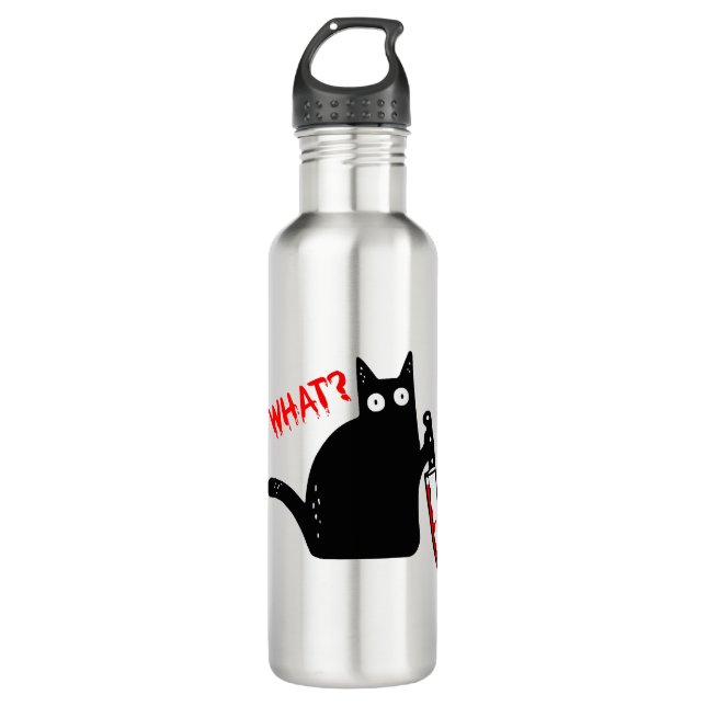 Funny Murderous Cat Holding Knife Halloween Stainless Steel Water Bottle (Front)