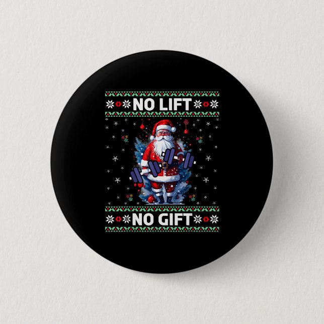 Funny Muscle Santa Lifting Ugly Christmas Sweater  Button (Front)