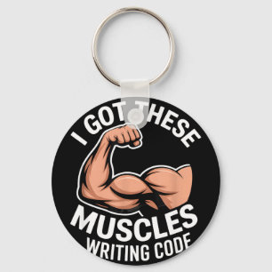 Funny muscles writing code saying programmer Funny Keychain
