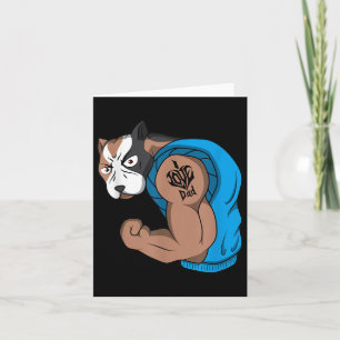 Funny Muscular Pit Bull Dog I Love Dad Tattoo Love Card