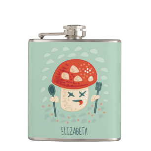 Funny Mushroom Food Character Weird Oddity Flask