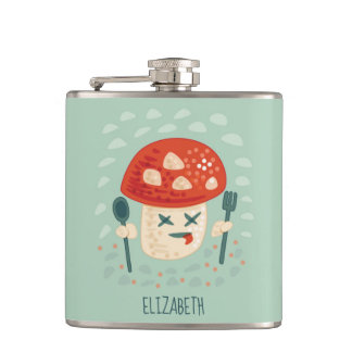 Funny Mushroom Food Character Weird Oddity Flask