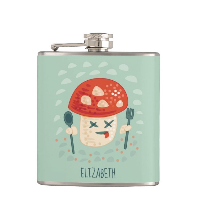 Funny Mushroom Food Character Weird Oddity Flask (Front)