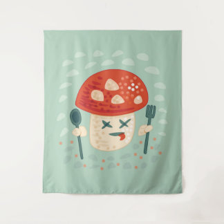 Funny Mushroom Food Character Weird Oddity Tapestry
