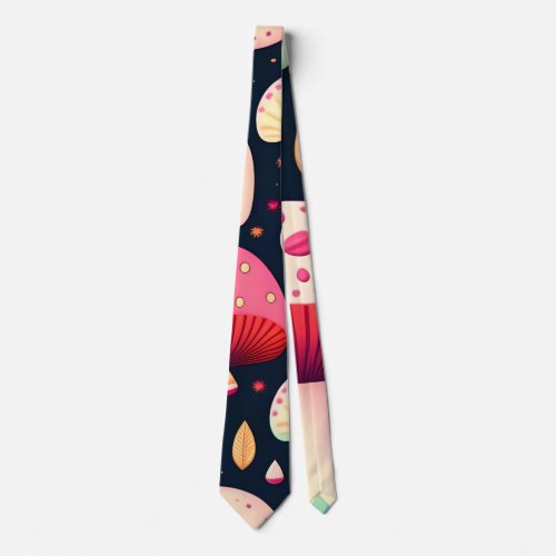 Funny mushroom Pink Blue Isometric Pattern Neck Tie