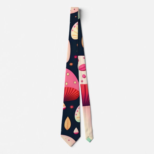 Funny mushroom Pink Blue Isometric Pattern Neck Tie (Front)