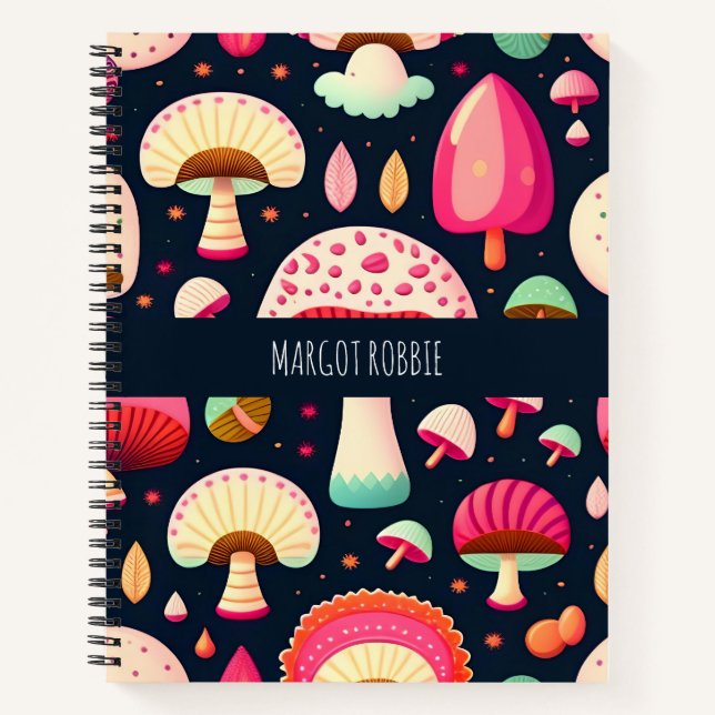Funny mushroom Pink Blue Isometric Pattern Notebook (Front)