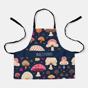 Funny mushroom Pink Blue Watercolor Pattern Apron
