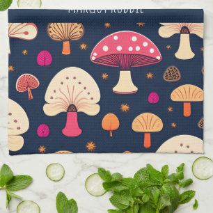 Funny mushroom Pink Blue Watercolor Pattern Kitchen Towel